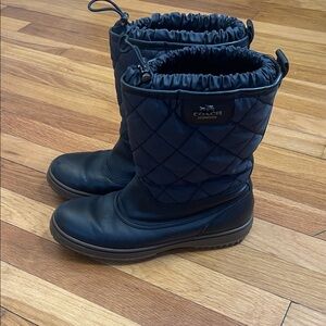 Coach Samara Quilted Nylon Drawstring Mid-Calf Boots - Black